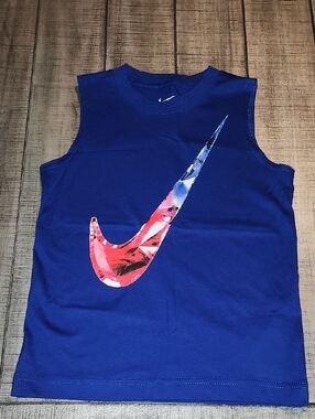 NWOT Nike Royal Blue Boys Sleeveless Tee with Multicolor Swoosh